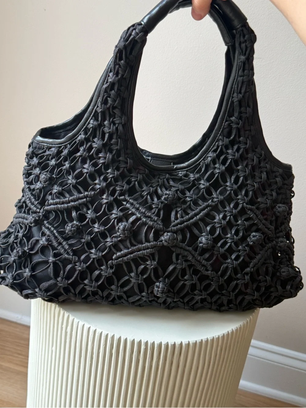 Coldwater Creek Black Macramé Hobo Bag
